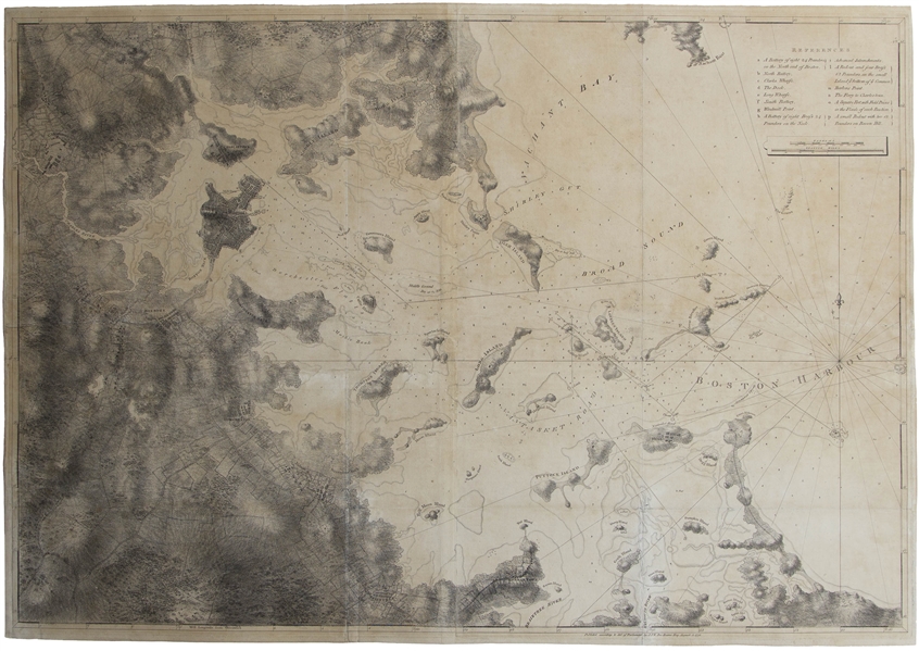 Large Map of Boston Harbor From 1775 by DesBarres -- An Important Map From Colonial History Showing Boston at the Start of the Revolutionary War